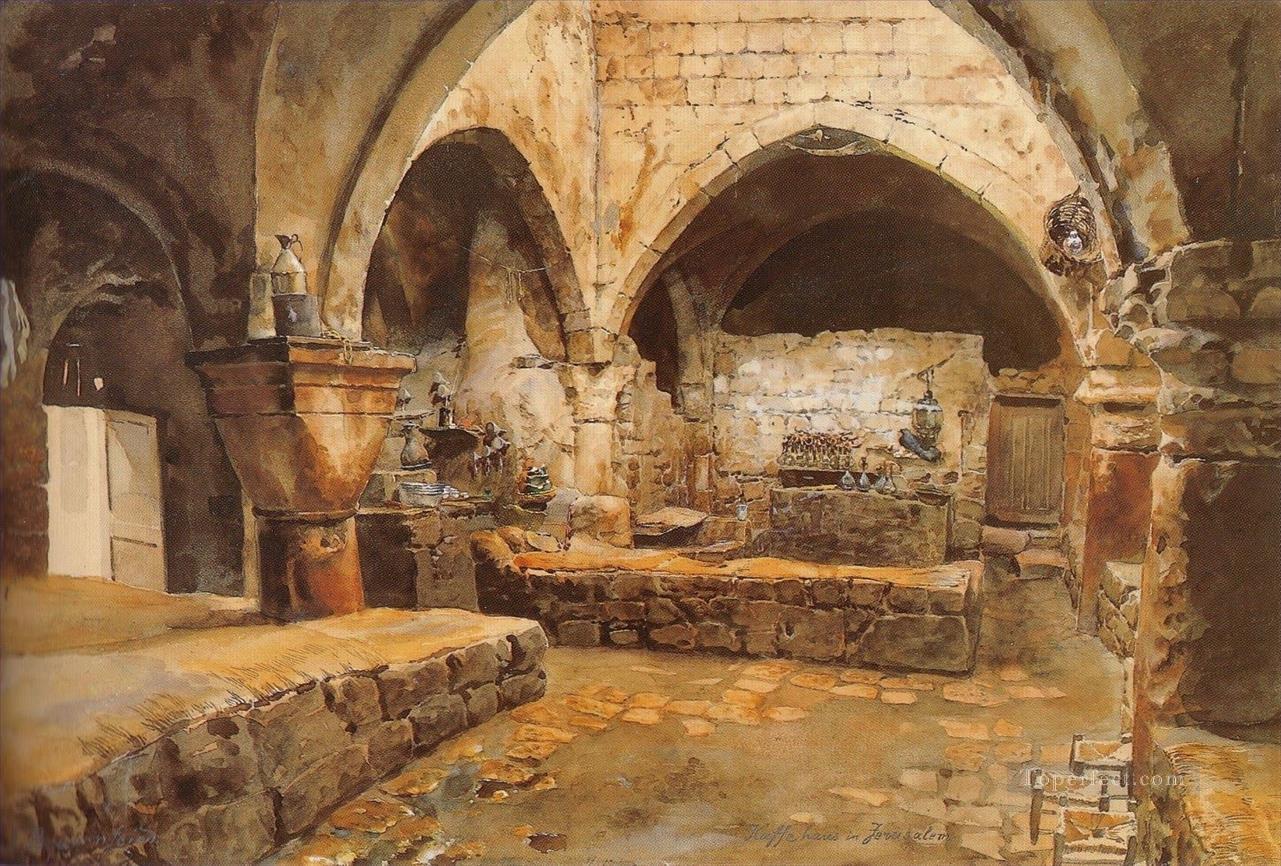 Kaffeehaus in Jerusalem Gustav Bauernfeind Orientalist Jewish Oil Paintings